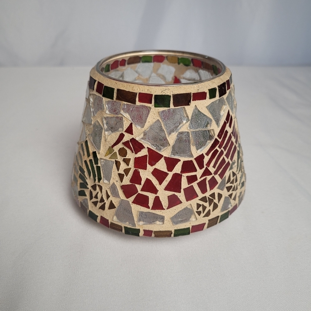 Home Interiors Red Cardinal Mosaic Glass Candle Shade